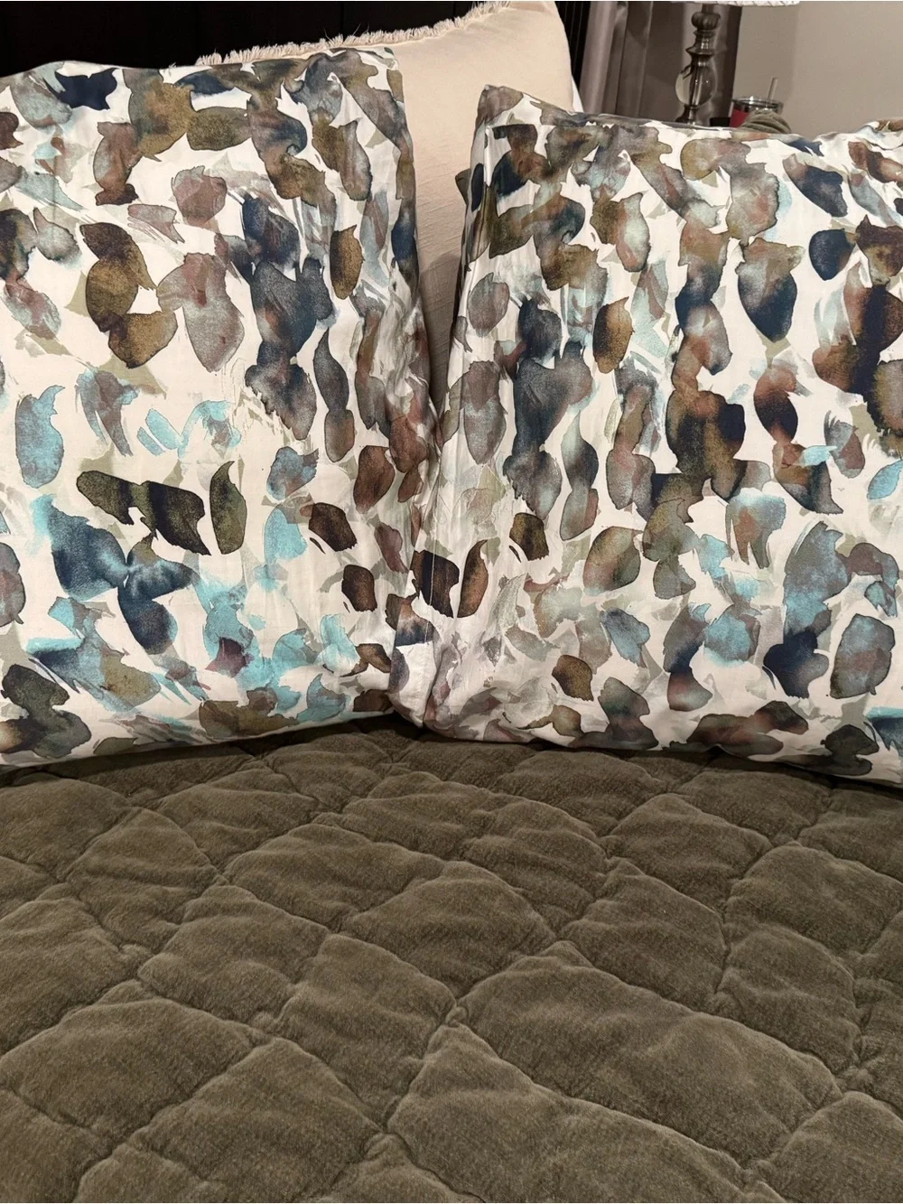 West Elm Leaf Print Euro Pillow Shams in Blue, Teal, Brown